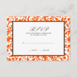 Carte de réponse Mariage damassé Orange Black Swir