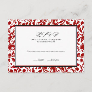 Carte de réponse Mariage damassé Red et Black Swir