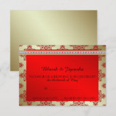 Carte de réponse Mariage damassé Red et Gold India (Devant / Derrière)