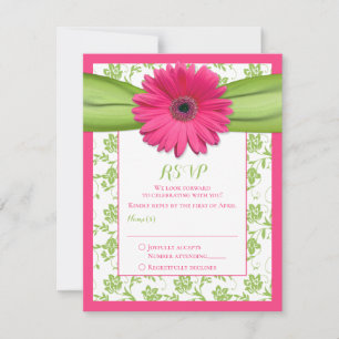 Carte de réponse Mariage damassé rose et vert Flor