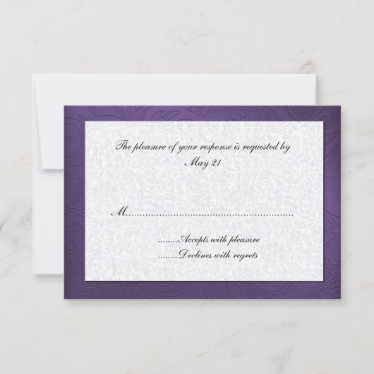 Carte de réponse Mariage damassé violet (Devant)