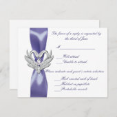 Carte de réponse Mariage de cygnes en argent bleu (Devant / Derrière)