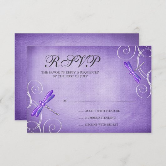 Carte de réponse Mariage de la libellule violette (Devant / Derrière)