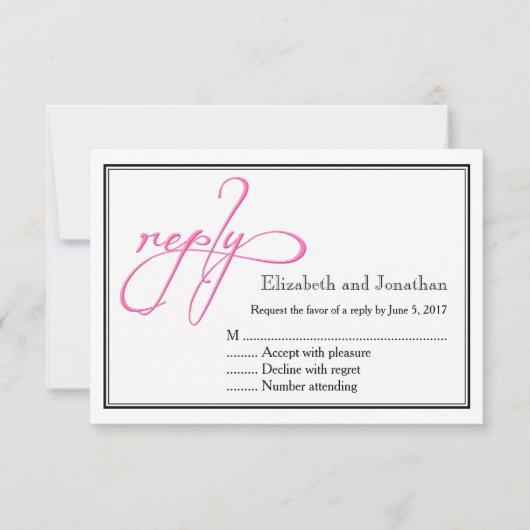Carte de réponse Mariage de script rose simple (Devant)