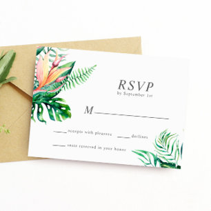 Carte de réponse Mariage des fleurs vertes tropica