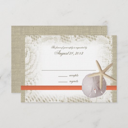 Carte de réponse Mariage Dollar De Sable De Plage (Devant / Derrière)