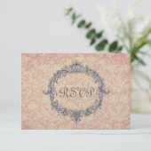 Carte de réponse Mariage Ecru et Peach Damask RSVP (Debout devant)