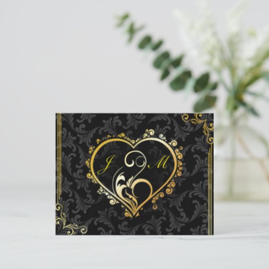 Carte de réponse Mariage Elegant Gold Heart Monogr (Debout devant)