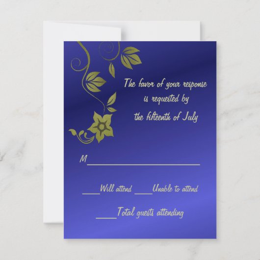 Carte de réponse Mariage en métal bleu (Dos)