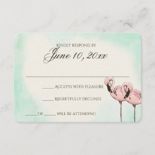 Carte de réponse Mariage Flamant rose rose