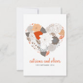 Carte de réponse mariage Fleurs cœur orange gris (Dos)