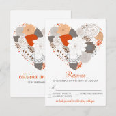 Carte de réponse mariage Fleurs cœur orange gris (Devant / Derrière)