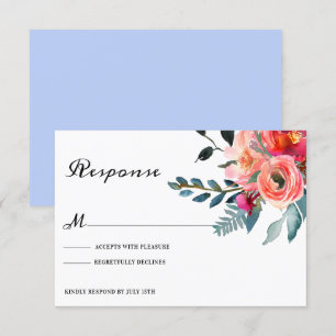Carte de réponse mariage floral bleu poussiéreux