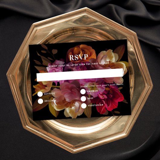 Carte de réponse Mariage floral peint foncé et moo