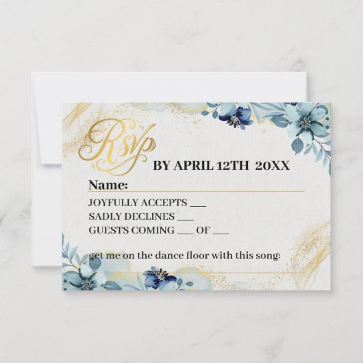 Carte de réponse Mariage Floral Rustique Bleu & Bl (Devant)