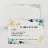 Carte de réponse Mariage Floral Rustique Bleu & Bl (Devant / Derrière)