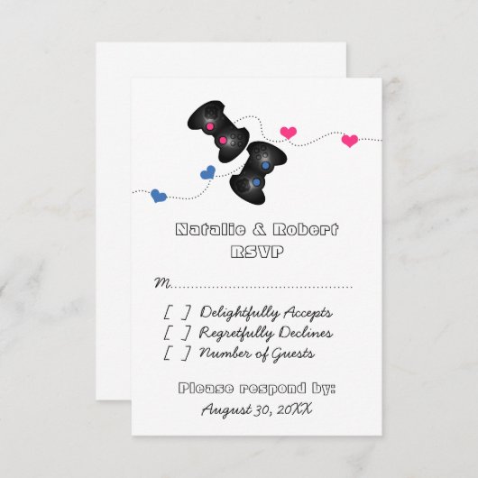 Carte de réponse Mariage Geeky Gamers foncé, bleu/ (Devant / Derrière)