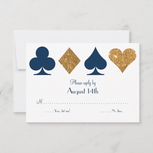 Carte de réponse Mariage Gold et Navy Blue Las Veg (Devant)