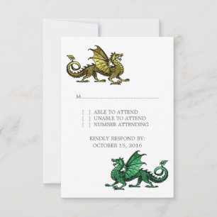 Carte de réponse Mariage Gold Green Dragon