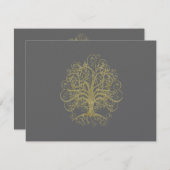 Carte de réponse Mariage Gold Swirl Tree Grey RSVP (Devant / Derrière)