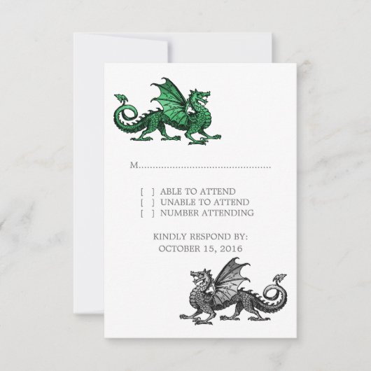 Carte de réponse Mariage Green Silver Dragon (Devant)