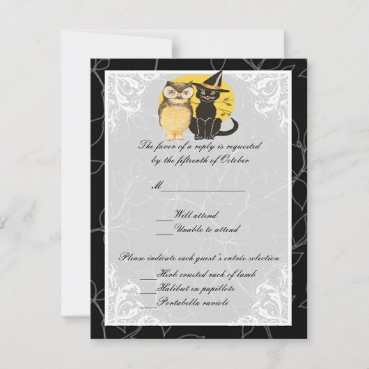 Carte de réponse Mariage Halloween Chat & Owl (Devant)