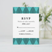 Carte de réponse Mariage Jacquard Turquoise (Debout devant)