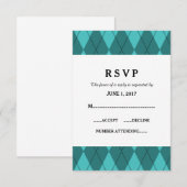 Carte de réponse Mariage Jacquard Turquoise (Devant / Derrière)