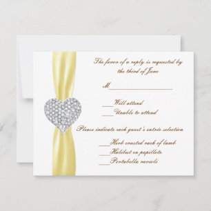 Carte de réponse Mariage jaune Coeur diamant