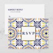 Carte de réponse mariage jaune et marine carreau e (Devant / Derrière)