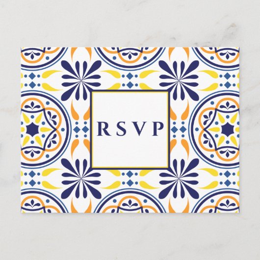 Carte de réponse mariage jaune et marine carreau e (Devant)