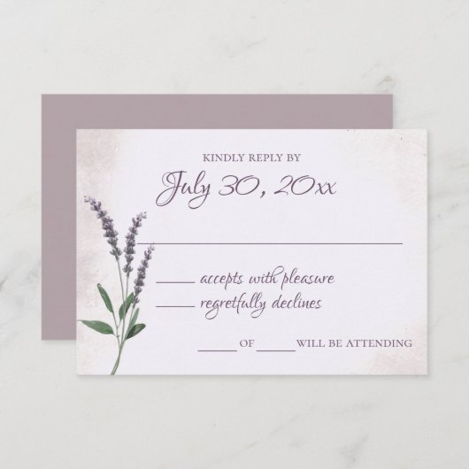 Carte de réponse Mariage Lavender (Devant / Derrière)