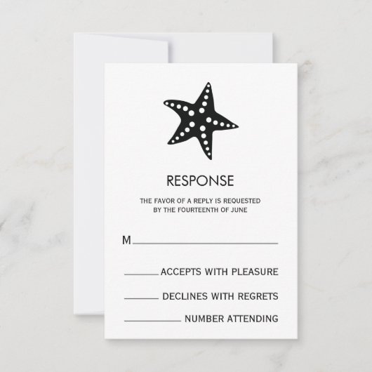 Carte de réponse Mariage minimaliste Starfish (Devant)