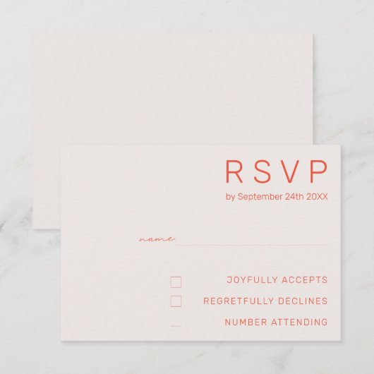 Carte de réponse mariage moderne minimal pastel bl (Devant / Derrière)