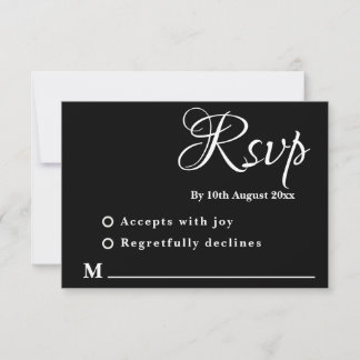 Carte de réponse Mariage noir et blanc minimale