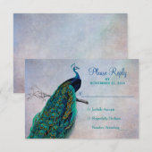 Carte de réponse Mariage Peacock RSVP Vintage bleu (Devant / Derrière)