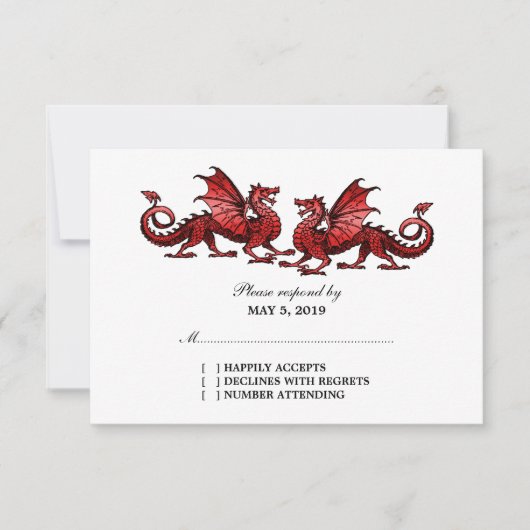 Carte de réponse Mariage Red Elegant Dragons (Devant)