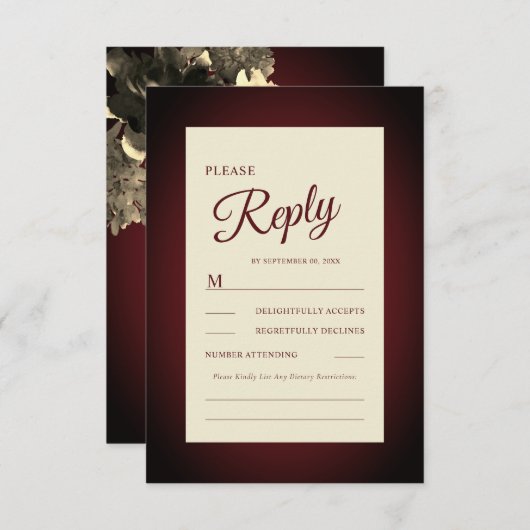 Carte de réponse Mariage romantique brulé (Devant / Derrière)