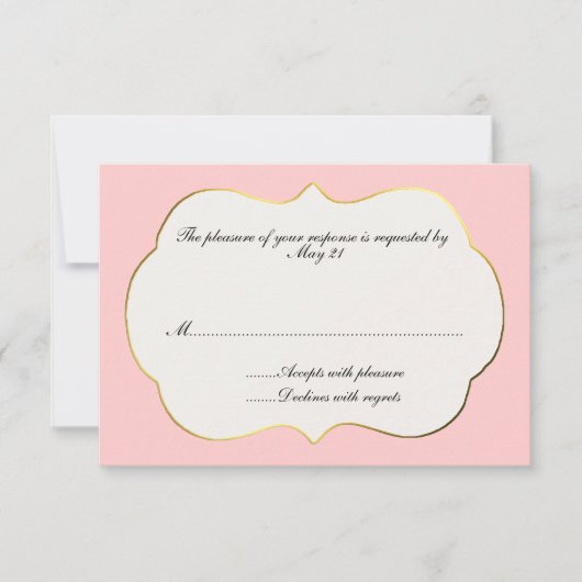 Carte de réponse Mariage rose et crème (Devant)