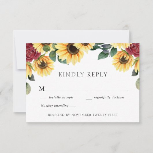 Carte de réponse Mariage Rose et tournesol (Devant)