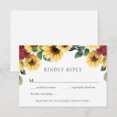 Carte de réponse Mariage Rose et tournesol (Devant / Derrière)