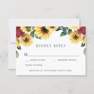 Carte de réponse Mariage Rose et tournesol