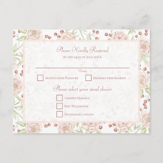 Carte de réponse mariage rose poudré vintage (Devant)