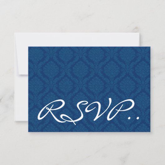 Carte de réponse Mariage RSVP bleu marine Damask (Devant)