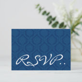 Carte de réponse Mariage RSVP bleu marine Damask (Debout devant)