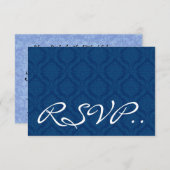 Carte de réponse Mariage RSVP bleu marine Damask (Devant / Derrière)