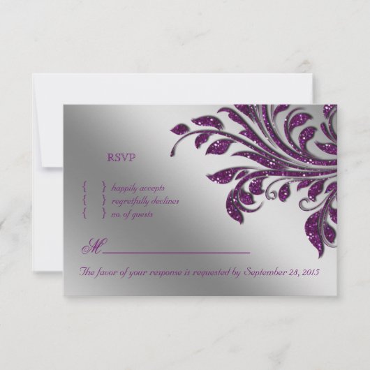Carte de réponse Mariage RSVP feuille Étincelle vi (Devant)