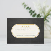 Carte de réponse Mariage RSVP Noir et Or simple (Debout devant)