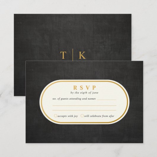 Carte de réponse Mariage RSVP Noir et Or simple (Devant / Derrière)