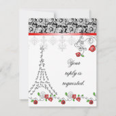 Carte de réponse Mariage RSVP Paris France Red Ros (Dos)